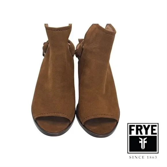 FRYE Dani Shield Slingback Mule Sandals Brown Khaki Suede Peep-Toe 7.5M EUC+ - Picture 3 of 14